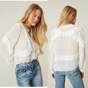 LoveShackFancy Jelena Silk Blouse in Antique White XS $395